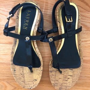 Black Ralph Lauren Sandals with Gold - Size 7